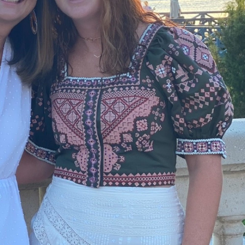 ULLA JOHNSON Embroidered and Beaded Green Top